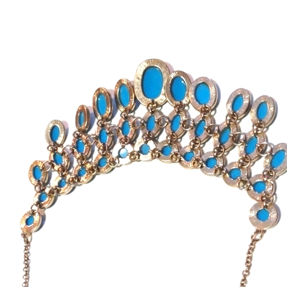 H & M GOLD-TONE LIGHT BLUE FACEted OVAL RHINESTONE COLLAR CHOKER 20" NECKLACE - Picture 4 of 9